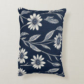 青と白の夏のフローラ – ブロックプリント-スタイル アクセントクッション (裏面(縦))