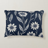青と白の夏のフローラ – ブロックプリント-スタイル アクセントクッション (裏面)