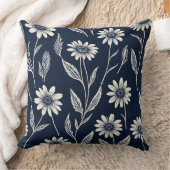 青と白の夏のフローラ – ブロックプリント-スタイル クッション (ブランケット)