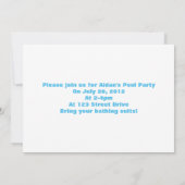 青と白の夏のプールパーティーの写真招待状 招待状 (裏面)