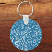 青と白の夏の海波 キーホルダー (正面)