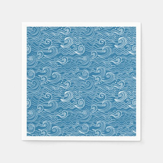 青と白の夏の海波 スタンダードカクテルナプキン (正面)