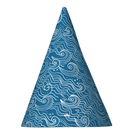 青と白の夏の海波 パーティーハット (右)
