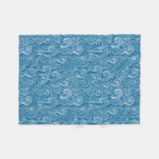 青と白の夏の海波 フリースブランケット (正面(横))