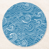 青と白の夏の海波 ラウンドペーパーコースター (正面)