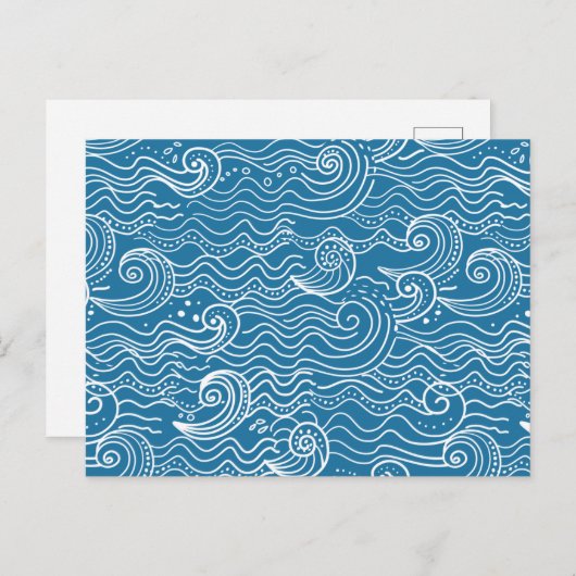 青と白の夏の海波 案内ポストカード (正面/裏面)
