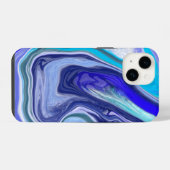青と白の大理石の抽象的な流体アート iPhoneケース (裏面横)