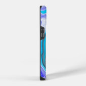 青と白の大理石の抽象的な流体アート iPhoneケース (右側面)