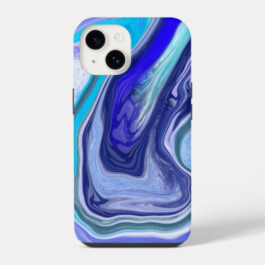 青と白の大理石の抽象的な流体アート iPhoneケース (裏面)