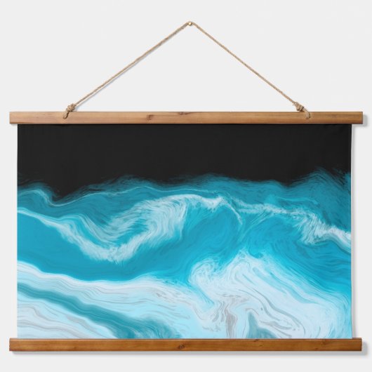 青と白の大理石の波 吊り下げ型タペストリー (正面)