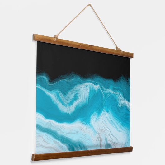 青と白の大理石の波 吊り下げ型タペストリー (傾斜あり)