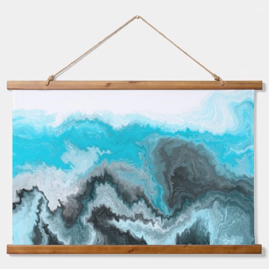 青と白の大理石の波 吊り下げ型タペストリー (正面2)