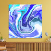 青と白の大理石の流体アート キャンバスプリント (インサイチュ (リビング))