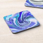青と白の大理石の流体アート コースター (左側)