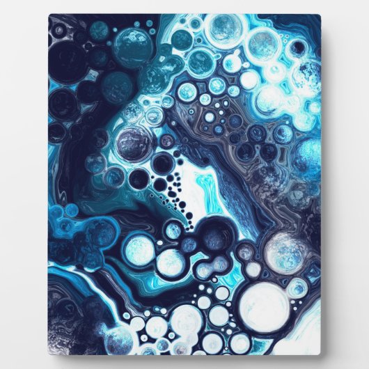 青と白の大理石の流体アート フォトプラーク (正面)
