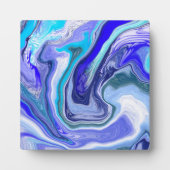 青と白の大理石の流体アート フォトプラーク (正面)