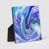 青と白の大理石の流体アート フォトプラーク (正面)