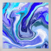 青と白の大理石の流体アート ポスター (正面)