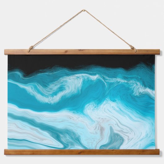 青と白の大理石の渦巻きと泡 吊り下げ型タペストリー (正面)