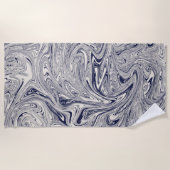 青と白の大理石の渦巻きヨガマット ビーチタオル (正面)