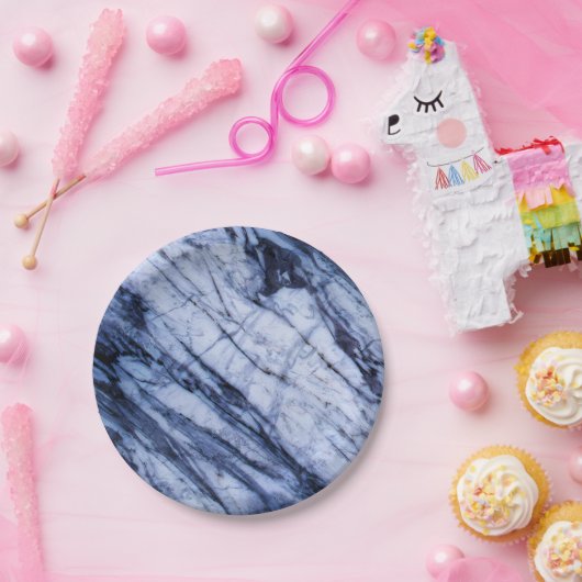 青と白の大理石の石のロックスワールシモダンック ペーパープレート (パーティー)