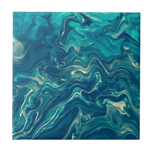 青と白の大理石アクリルアブストラクション タイル (正面)