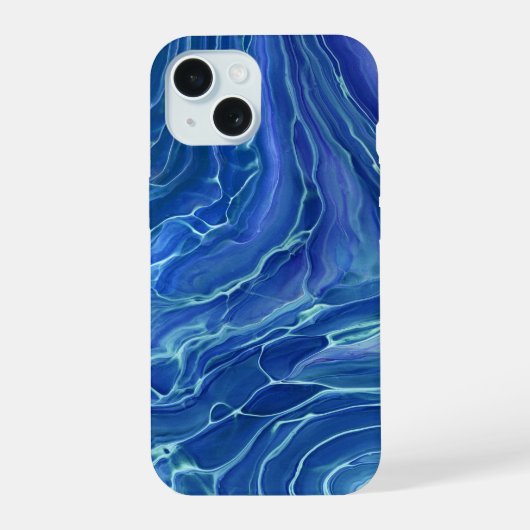 青と白の大理石アクリルアブストラクション iPhone 15ケース (裏面)