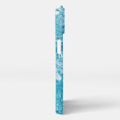 青と白の大理石テクスチャモノグラム iPhoneケース (右側面)