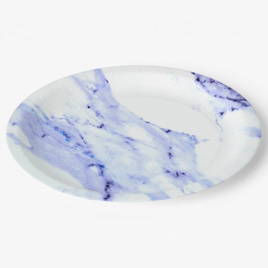 青と白の大理石 ペーパープレート (アングル)