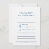 青と白の太字テキスト ウェディング返信 RSVP 招待状 (裏面)