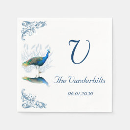 青と白の孔雀の結婚庭 スタンダードカクテルナプキン