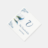 青と白の孔雀の結婚庭 スタンダードカクテルナプキン (角)