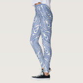 青と白の孔雀デザイン レギンス (左)