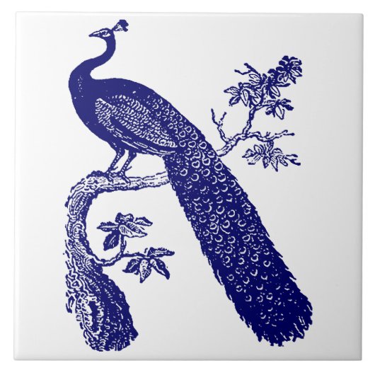 青と白の孔雀 タイル (正面)