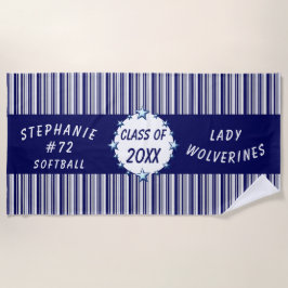 青と白の学校卒業パーソナライズされた ビーチタオル