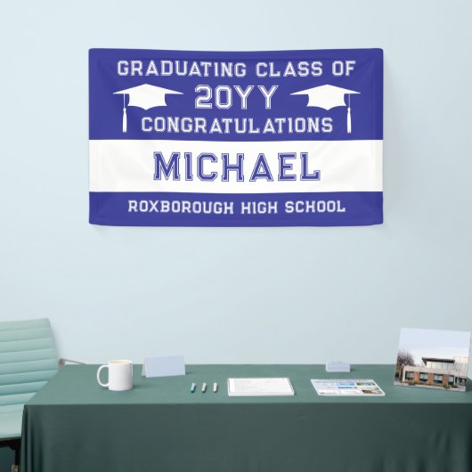 青と白の学色卒業 横断幕 (トレードショー)