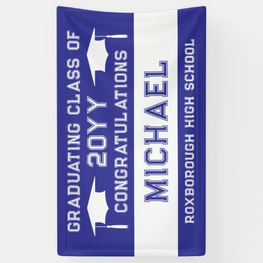 青と白の学色卒業 横断幕 (縦)