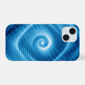 青と白の宇宙スパイラル星雲 iPhone 15ケース (裏面横)