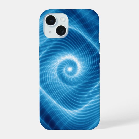 青と白の宇宙スパイラル星雲 iPhone 15ケース (裏面)