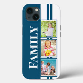 青と白の家族写真ストライプ iPhone 13ケース