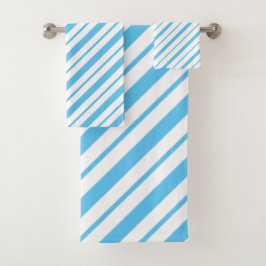 青と白の対角パタストライプのーン バスタオルセット