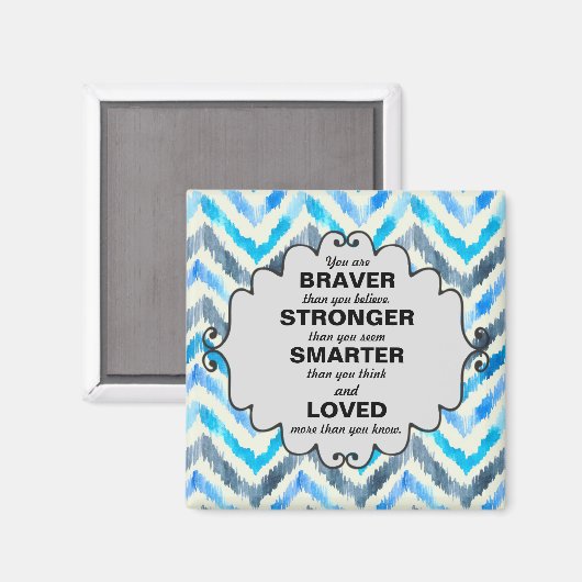 青と白の山形の勇気付けられる マグネット (正面/裏面)