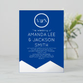 青と白の山結婚の太陽 箔招待状 (立ち正面)