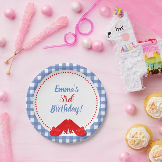 青と白の市松模様にジンガムレッドシューズOZパーティー ペーパープレート (パーティー)