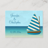 青と白の帆船結婚の場所の設定 プレイスカード (裏面)