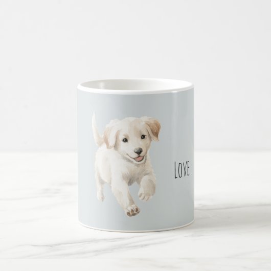 青と白の幸せな犬 コーヒーマグカップ (中央)
