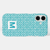 青と白の幾何学模様モノグラム Case-Mate iPhoneケース (裏面 (横))