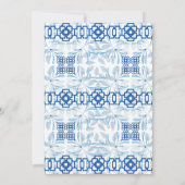 青と白の幾何学的な花のシノワズリーパターン 招待状 (裏面)