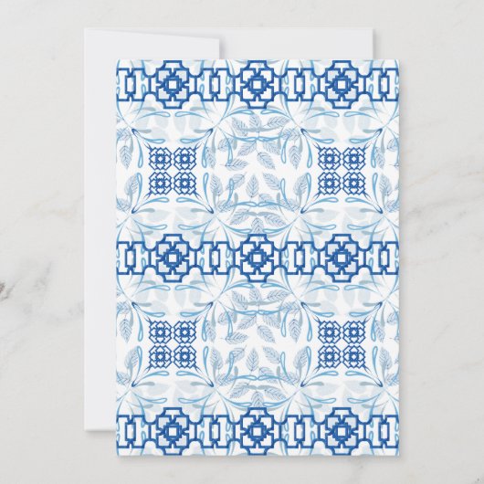 青と白の幾何学的な花のシノワズリー 招待状 (裏面)