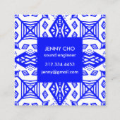 青と白の幾何学的パタモダンーン スクエア名刺 (裏面)